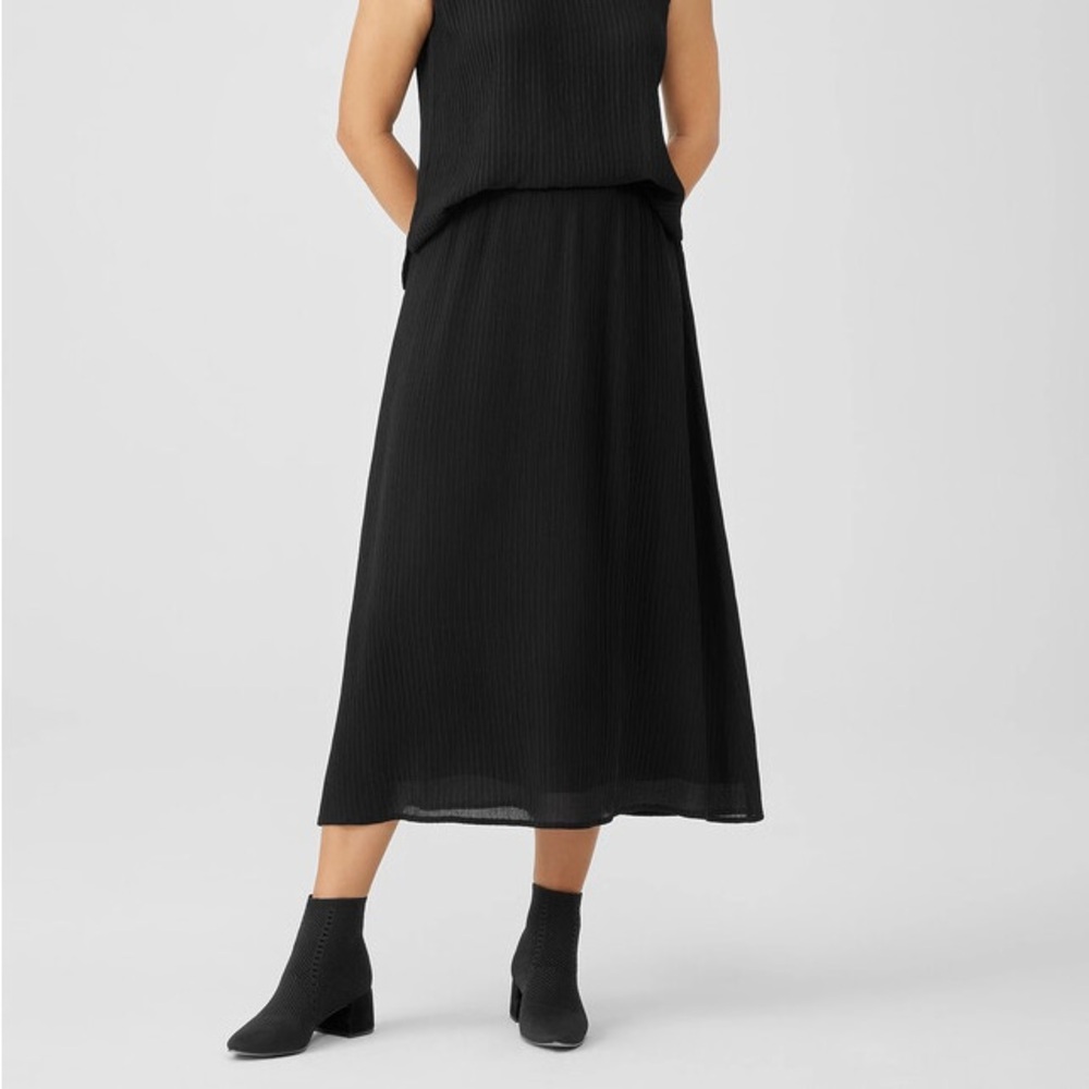 Eileen Fisher Accordion Silk Jacquard Skirt in Black, Size XS/TP